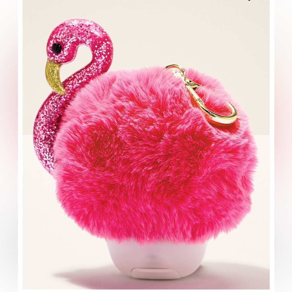 🦩Flamingo Pom PocketBac Holder + Refill, Gold-Tone Clip, Bath & Body Works, NWT